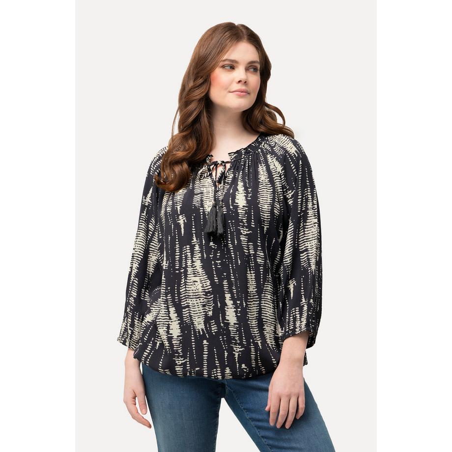 Ulla Popken Blouse à Rayures et Ruché avec Base Élastique Manches 3/4  