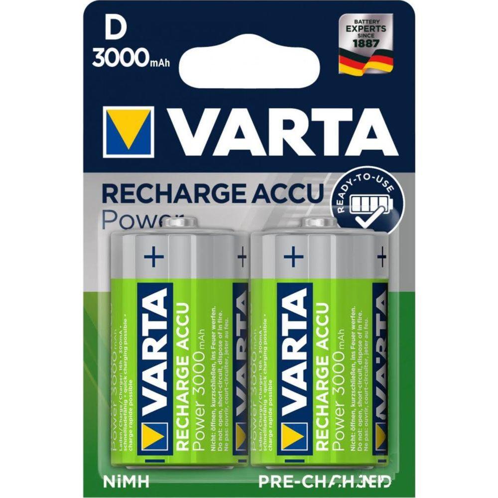 VARTA  Batteria ricaricabile Ni-MH D | 1,2 V DC | 3000 mAh | Precaricata | 2-Blister | HR20 | Verde / Giallo 