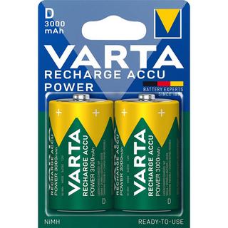 VARTA  Batteria ricaricabile Ni-MH D | 1,2 V DC | 3000 mAh | Precaricata | 2-Blister | HR20 | Verde / Giallo 