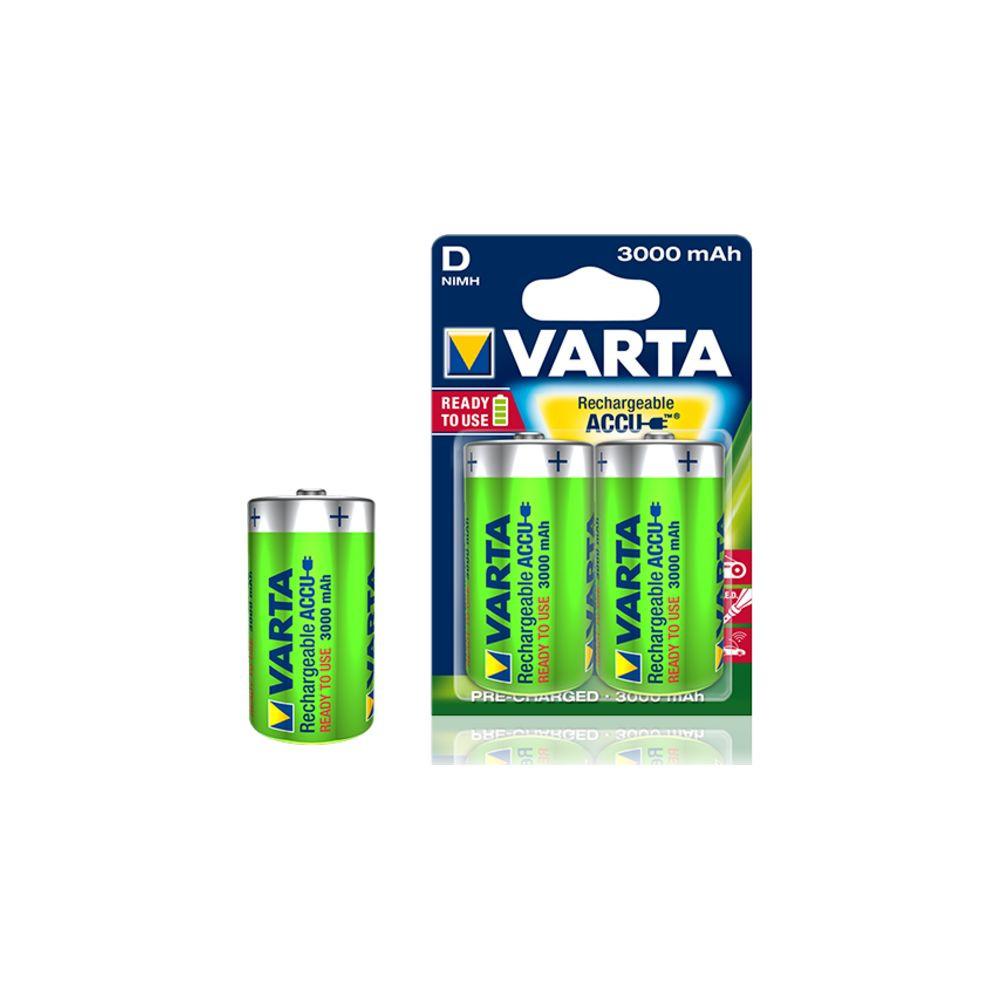 VARTA  Batteria ricaricabile Ni-MH D | 1,2 V DC | 3000 mAh | Precaricata | 2-Blister | HR20 | Verde / Giallo 