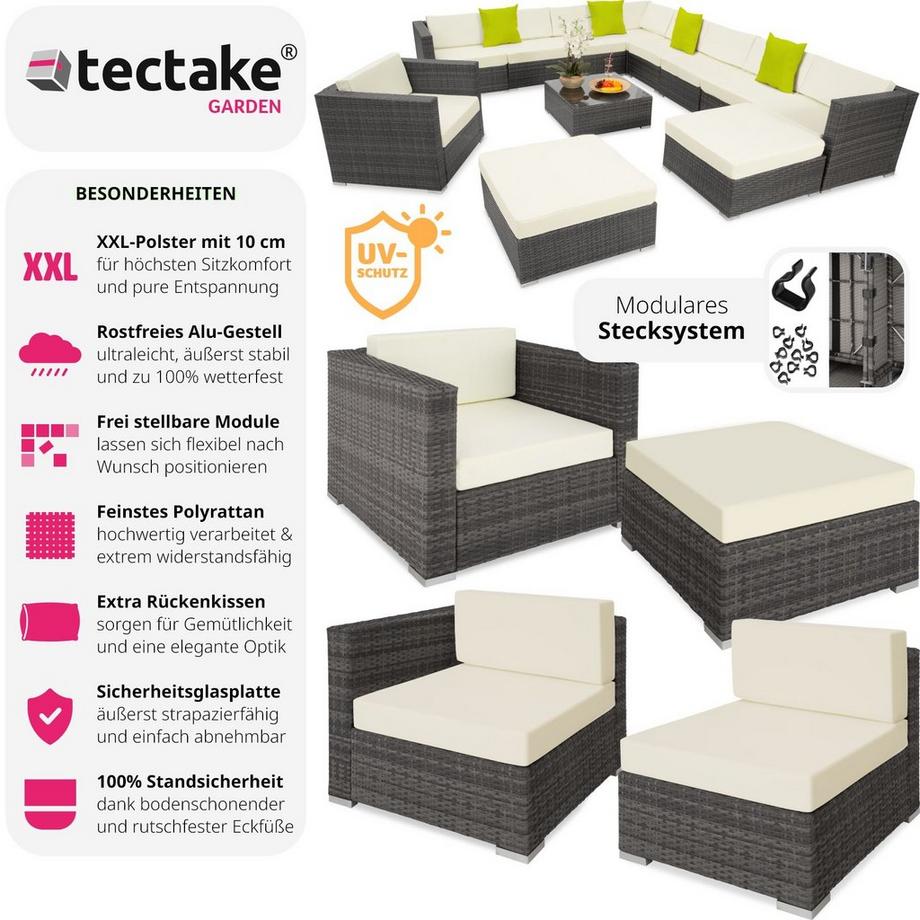 Tectake Aluminium Rattan Lounge Las Vegas mit Aluminiumgestell für 9 bis 11 Personen  