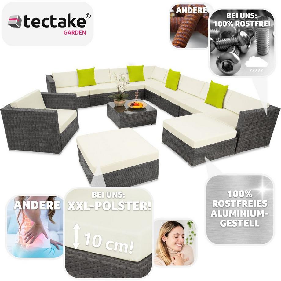 Tectake Aluminium Rattan Lounge Las Vegas mit Aluminiumgestell für 9 bis 11 Personen  
