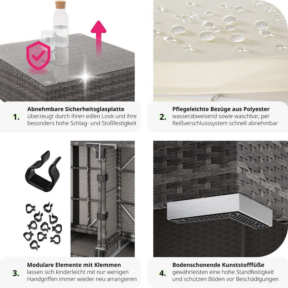Tectake Aluminium Rattan Lounge Las Vegas mit Aluminiumgestell für 9 bis 11 Personen  