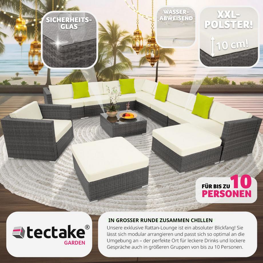 Tectake Aluminium Rattan Lounge Las Vegas mit Aluminiumgestell für 9 bis 11 Personen  