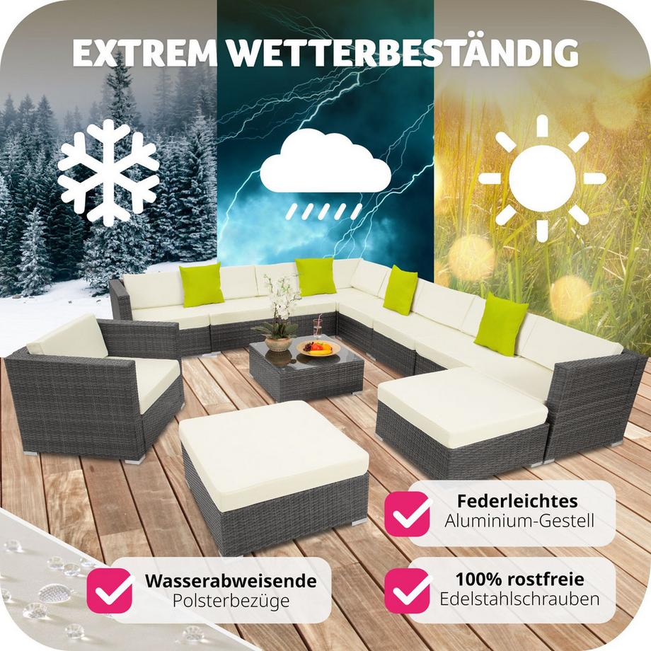 Tectake Aluminium Rattan Lounge Las Vegas mit Aluminiumgestell für 9 bis 11 Personen  