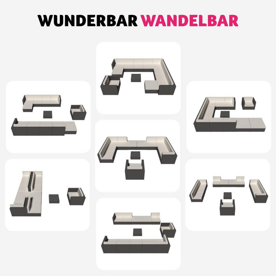 Tectake Aluminium Rattan Lounge Las Vegas mit Aluminiumgestell für 9 bis 11 Personen  