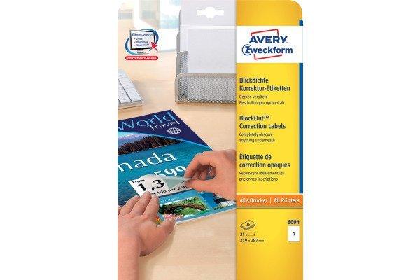 Image of AVERY ZWECKFORM Korrekur-Etiketten 210×297mm, blickdicht 25 Stück AVERY ZWECKFORM Korrekur-Etiketten 210×297mm, blickdicht 25 Stück