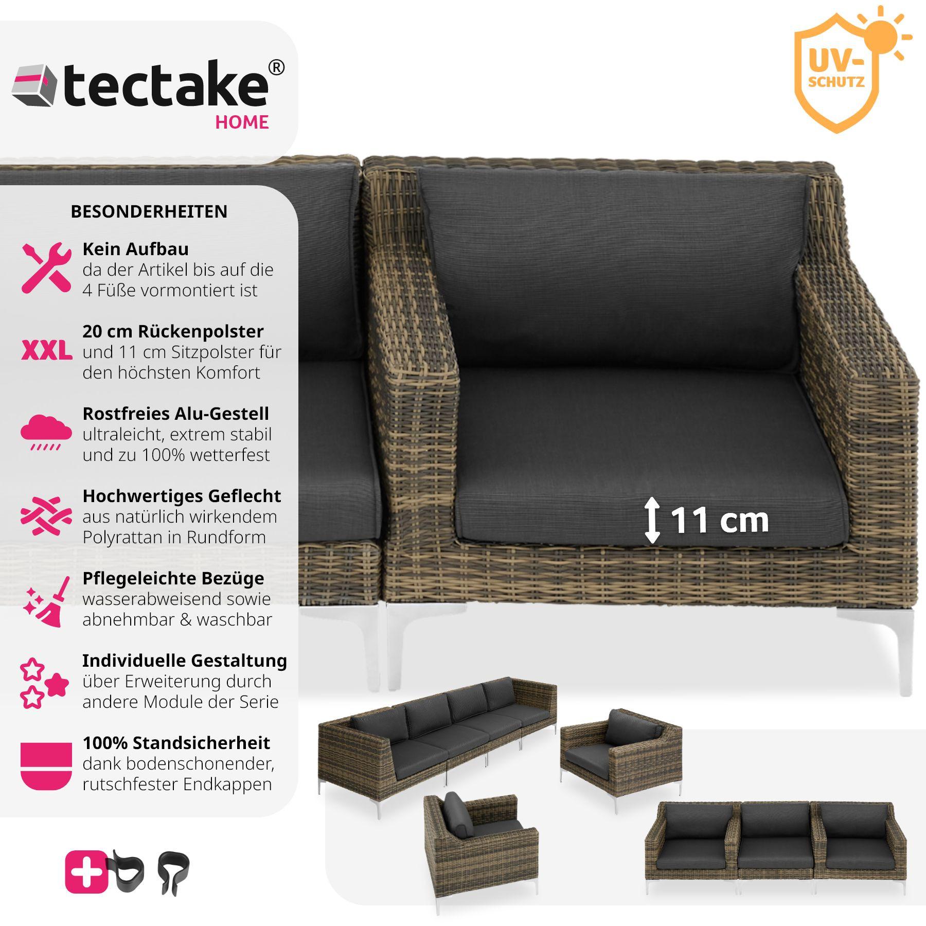 Tectake Ensemble modulable en rotin Villanova fauteuil en aluminium  