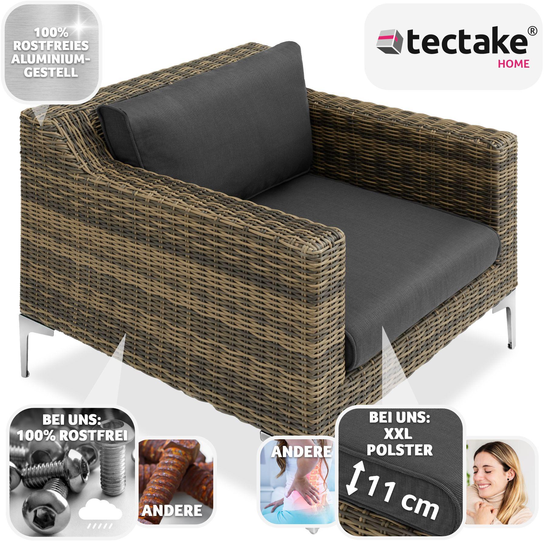 Tectake Ensemble modulable en rotin Villanova fauteuil en aluminium  