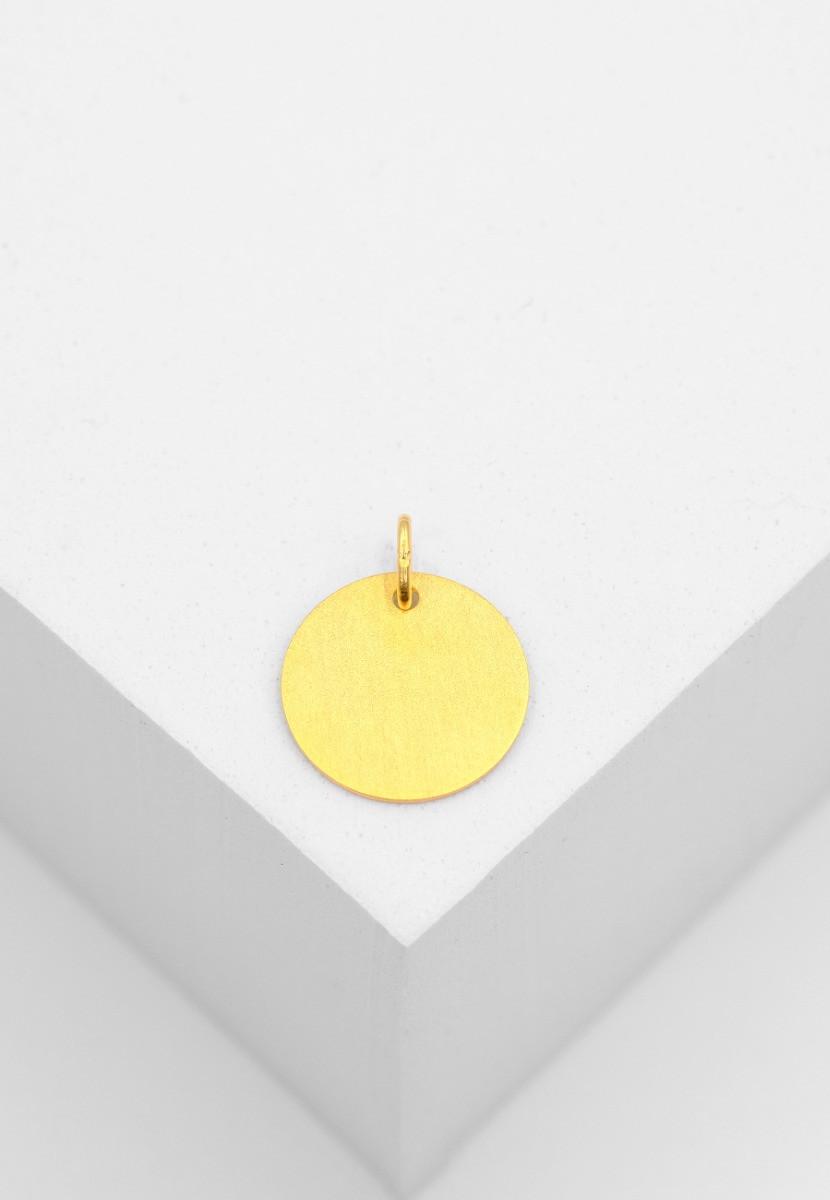 MUAU Schmuck  Pendentif plaque à  graver or jaune 750 rond 14mm 