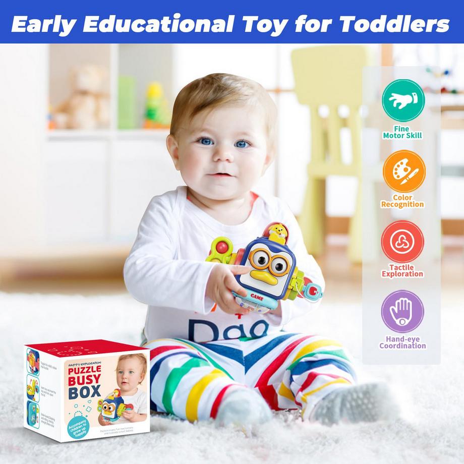 Activity-board  Cubes d'activité pour bébés, jouets d'apprentissage, cubes de motricité pour les tout-petits, jouets sensoriels pour bébés 