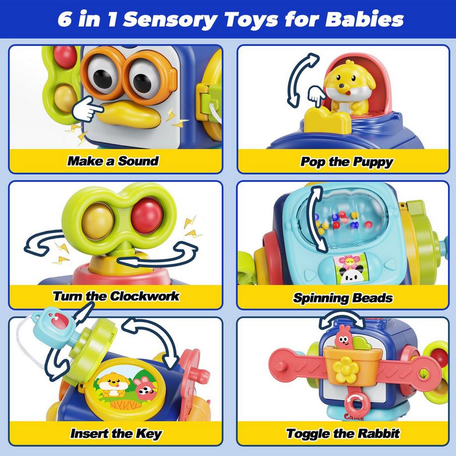 Activity-board  Cubes d'activité pour bébés, jouets d'apprentissage, cubes de motricité pour les tout-petits, jouets sensoriels pour bébés 