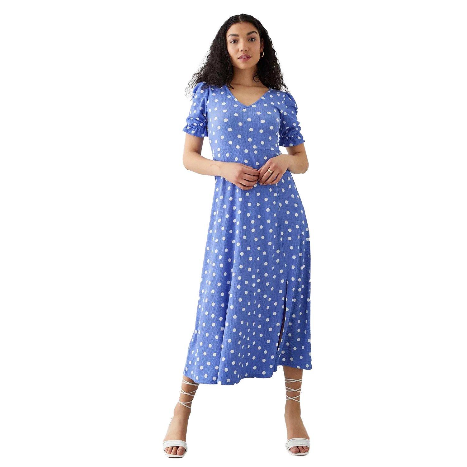 Image of Midikleid Vausschnitt Kurzärmlig Damen Blau 36