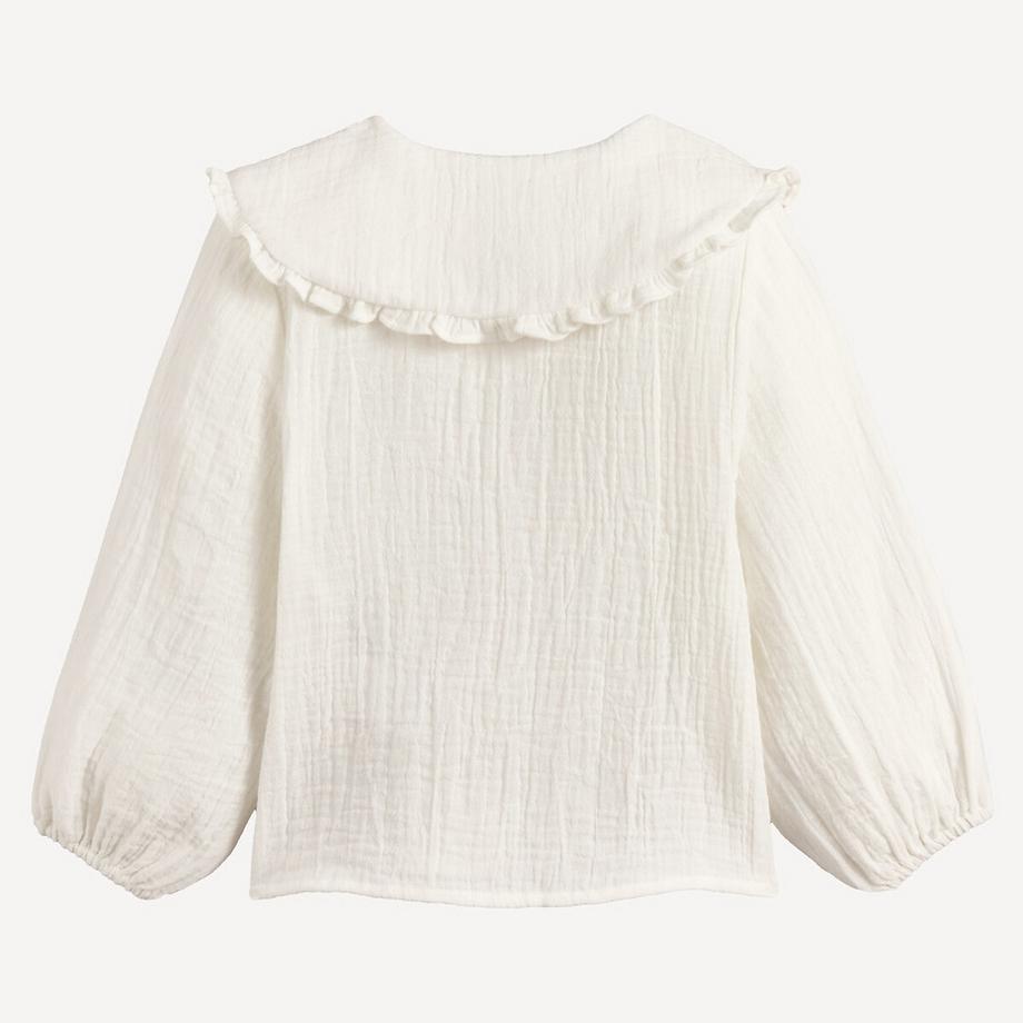 La Redoute Collections  Langärmelige Bluse mit gerüschtem Claudine-Kragen aus Baumwoll-Gaze 