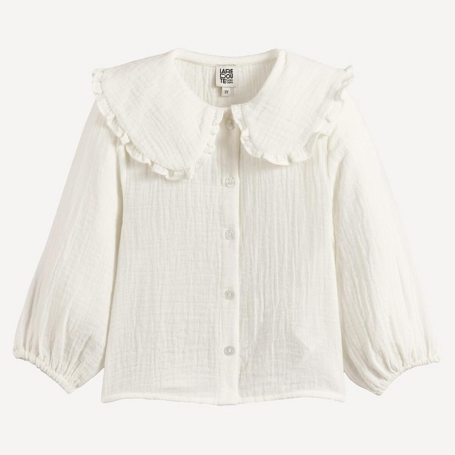 La Redoute Collections  Langärmelige Bluse mit gerüschtem Claudine-Kragen aus Baumwoll-Gaze 