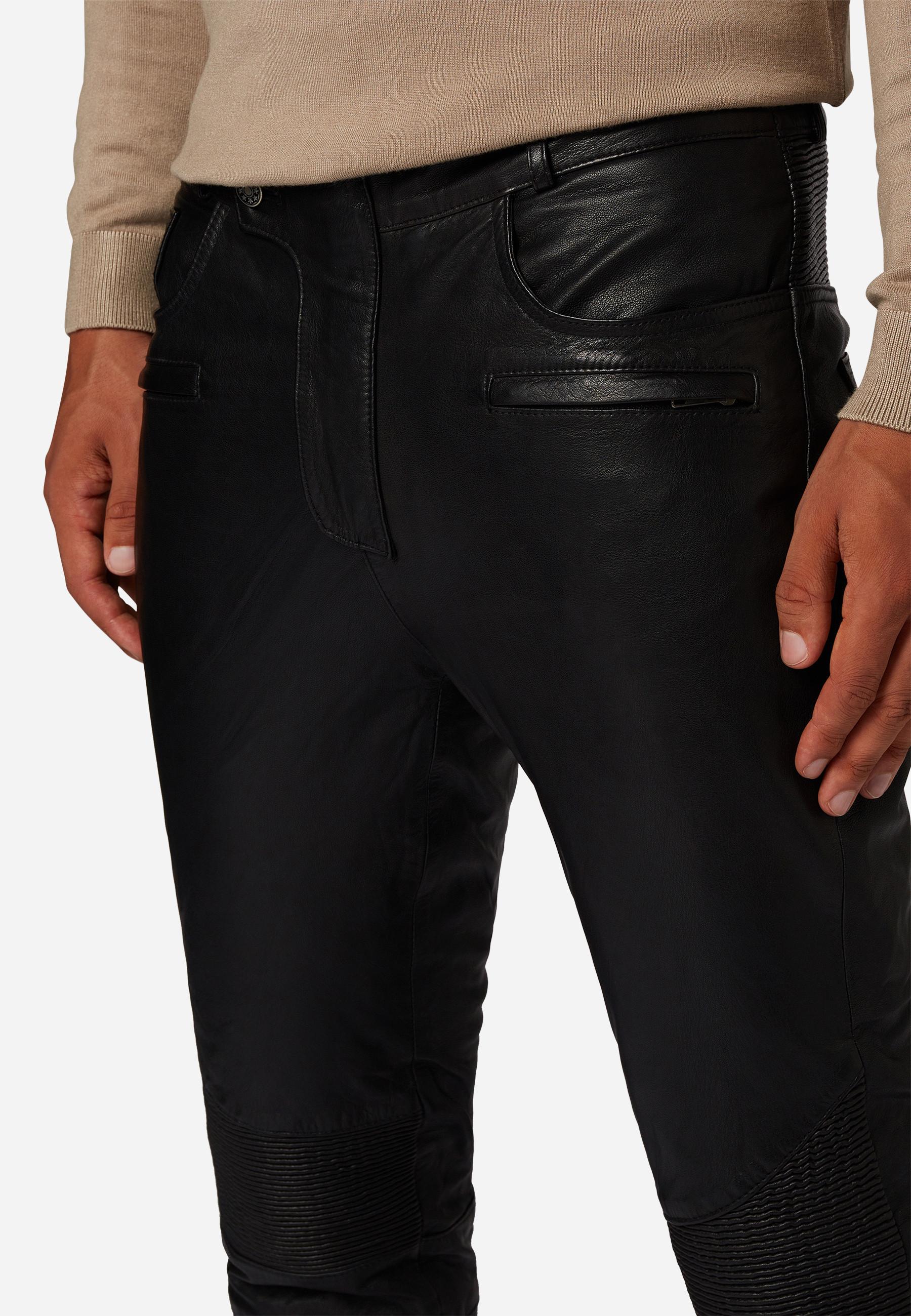 RICANO  Pantaloni in pelle da uomo Franklin, in stile classico a cinque tasche con applicazioni da motociclista. 