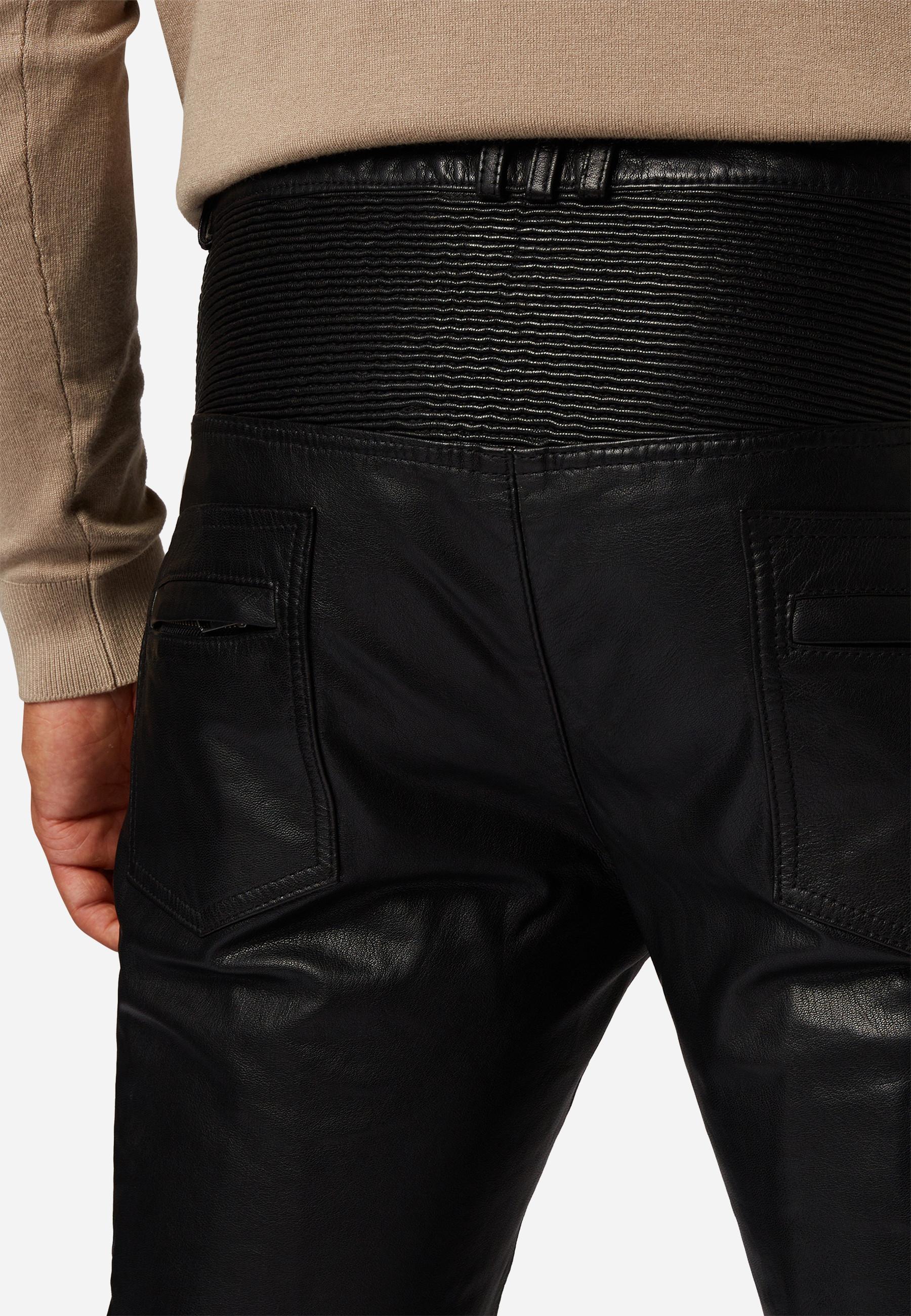 RICANO  Pantalon en cuir pour homme Franklin, dans un style classique à cinq poches avec des applications de motard. 