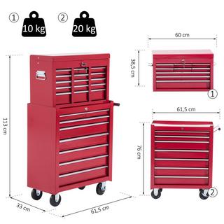 Northio Carrello Portautensili In Metallo, Carrello Portautensili, Cassetta Degli Attrezzi, Rosso, Per Officina  