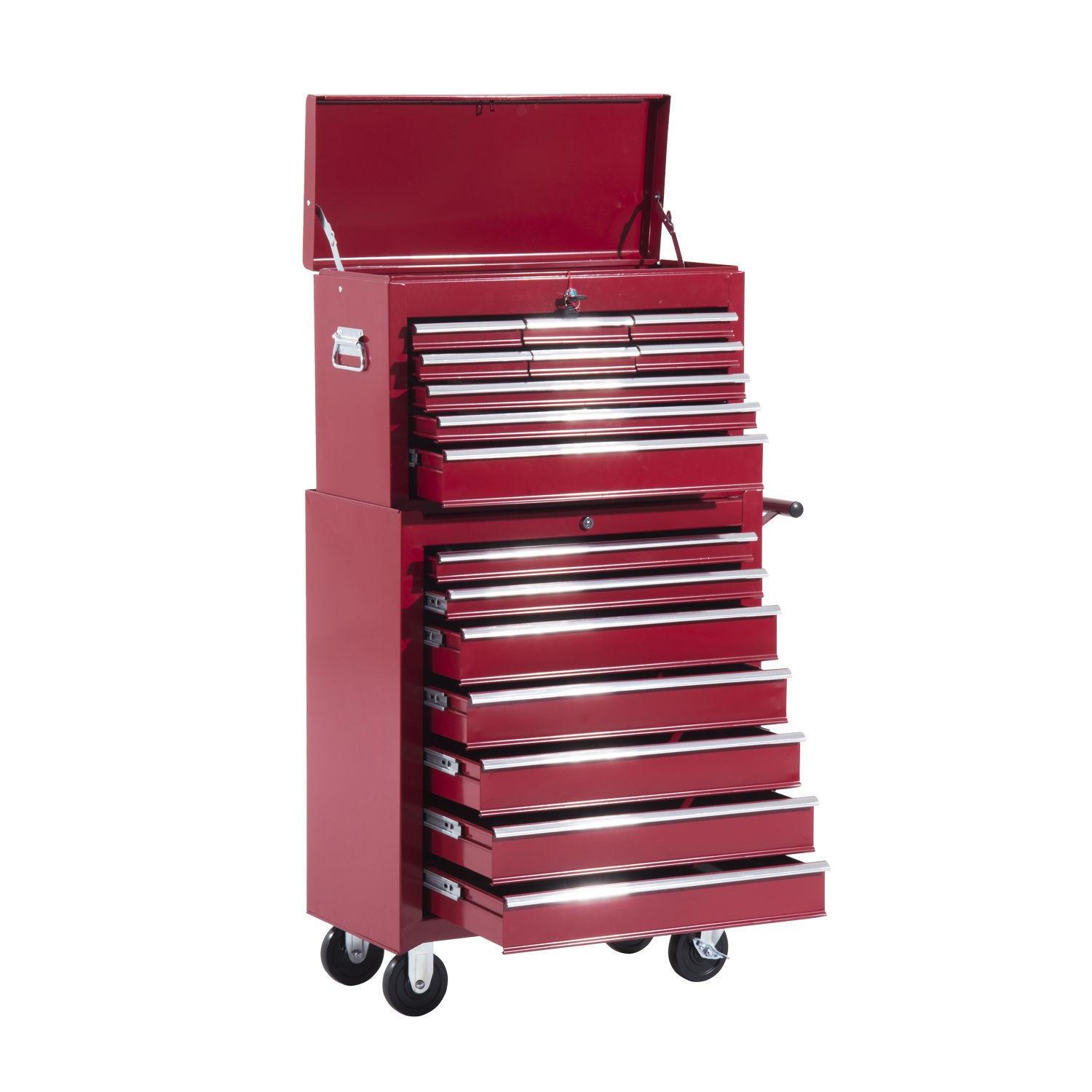 HOMCOM Carrello Portautensili In Metallo, Carrello Portautensili, Cassetta Degli Attrezzi, Rosso, Per Officina  