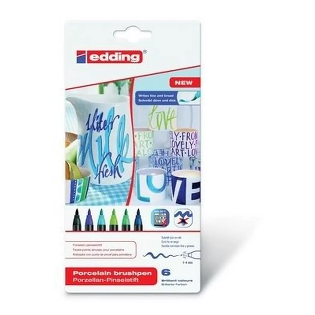 edding 4200 Porcelain Brush Pen Set of 6 Assorted Cool 4-4200-6099