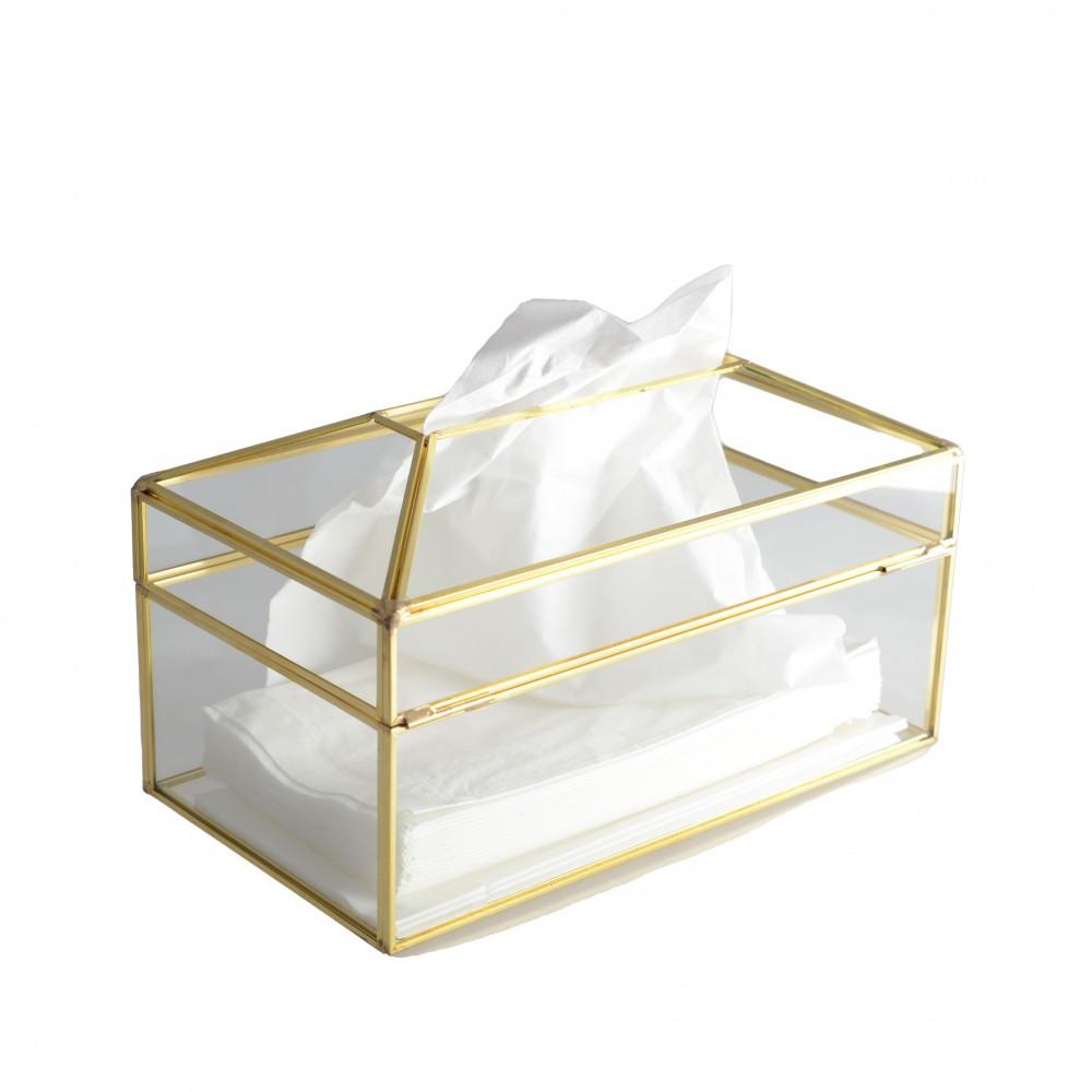 Image of Rechteckige tissue-box mit transparentem goldrand 19x11x10cm Rechteckige tissue-box mit transparentem goldrand 19x11x10cm