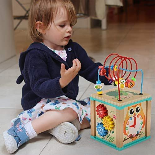 Activity-board  Cube d'activité motrice labyrinthe de perles jouet en bois Cube d'activité pour bébés boucle de moteur en bois-5 activités comptage labyrinthe de perles de montagnes russes-jouet d'apprentissage précoce 