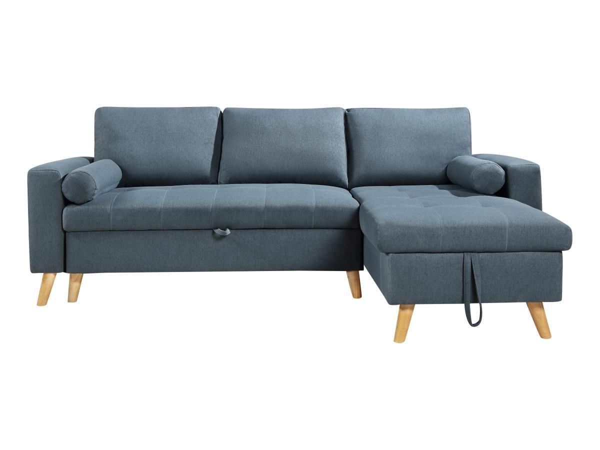 Vente-unique Canapé d'angle convertible et réversible en tissu bleu canard avec coffre de rangement KORI  