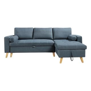 Vente-unique Canapé d'angle convertible et réversible en tissu bleu canard avec coffre de rangement KORI  