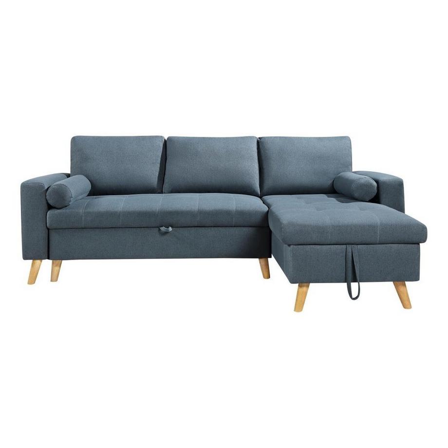 Vente-unique Ecksofa mit Schlaffunktion & Bettkasten + Sessel - Stoff - Blaugrün - KORI  