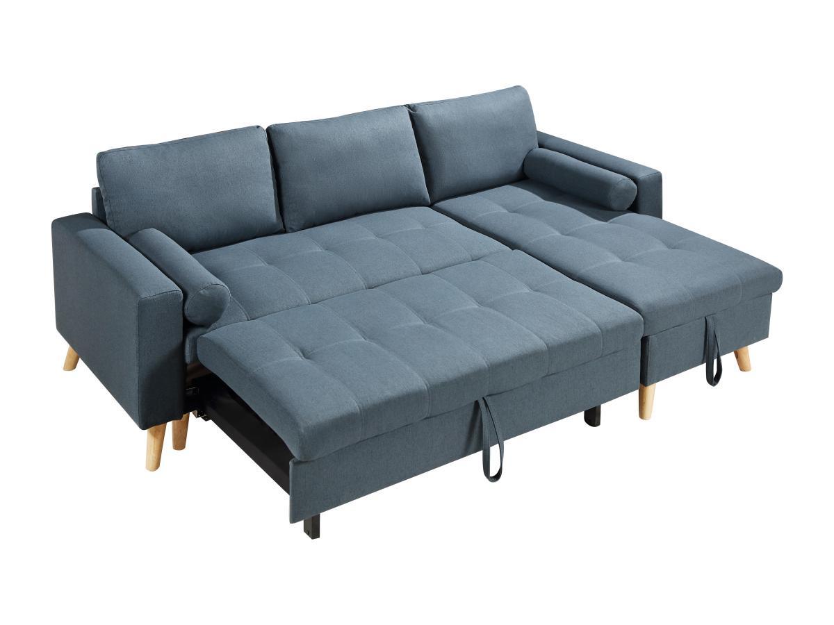 Vente-unique Canapé d'angle convertible et réversible en tissu bleu canard avec coffre de rangement KORI  