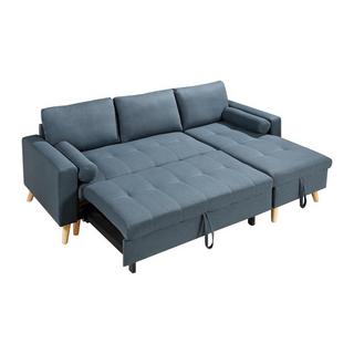 Vente-unique Canapé d'angle convertible et réversible en tissu bleu canard avec coffre de rangement KORI  