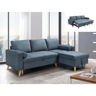 Vente-unique Canapé d'angle convertible et réversible en tissu bleu canard avec coffre de rangement KORI  