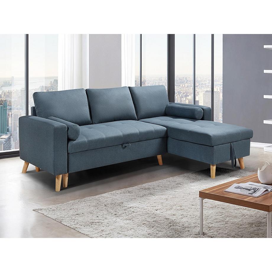 Vente-unique Ecksofa mit Schlaffunktion & Bettkasten + Sessel - Stoff - Blaugrün - KORI  