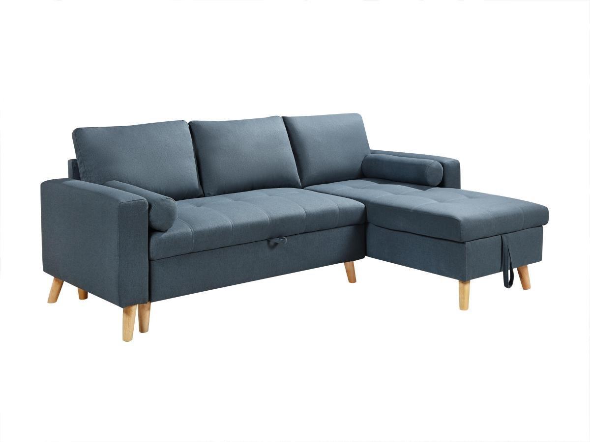 Vente-unique Canapé d'angle convertible et réversible en tissu bleu canard avec coffre de rangement KORI  