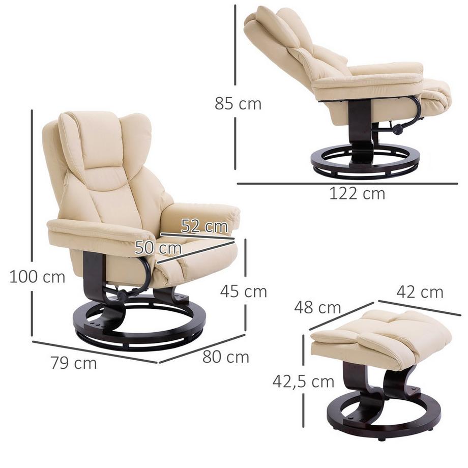 Northio Fauteuil De Relaxation Avec Tabouret, Fauteuil Tv Rotatif Avec Fonction Inclinable, Simili Cuir, Crème  
