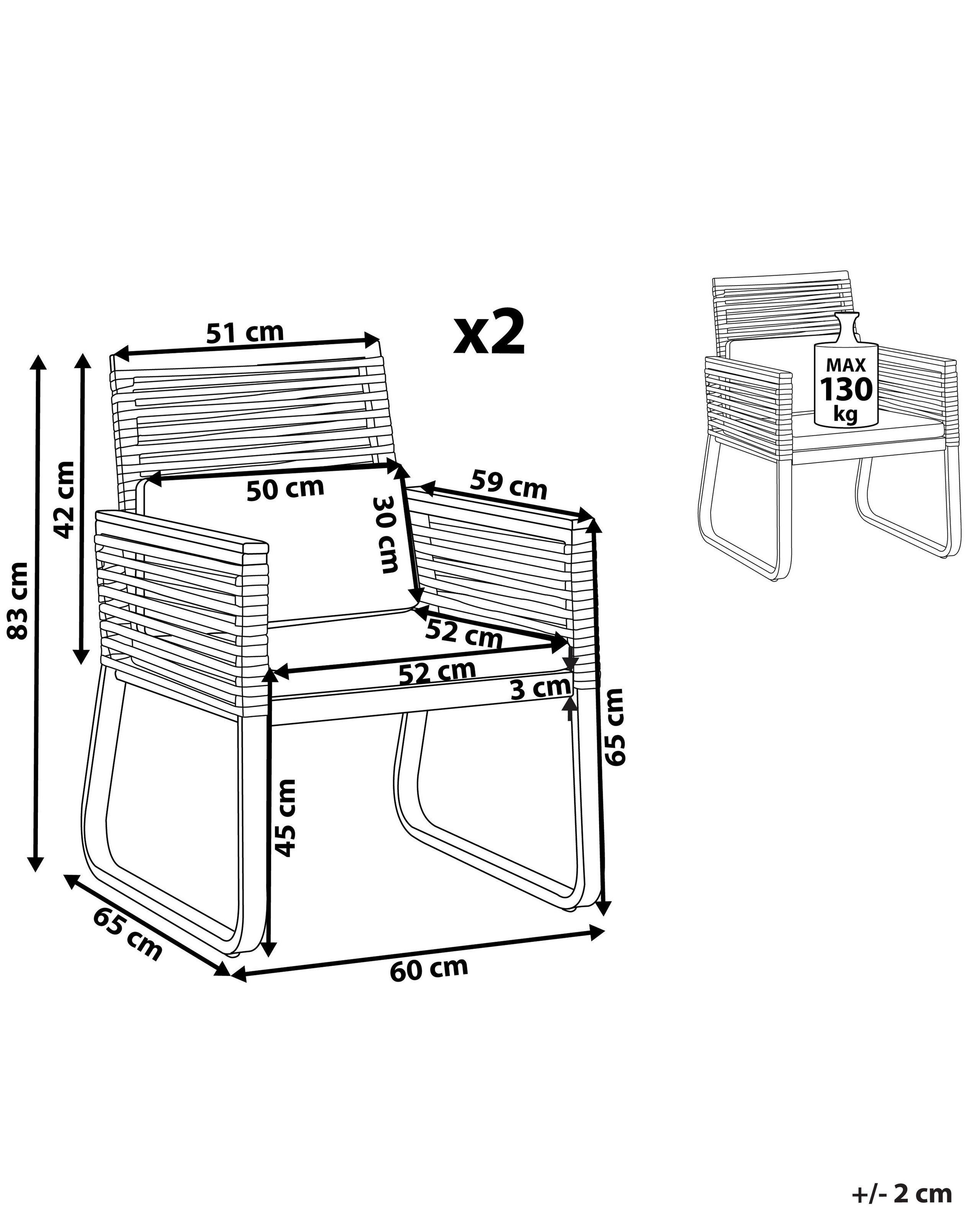 Beliani Lot de 2 chaises de jardin avec coussins en Aluminium Industriel CANETTO  