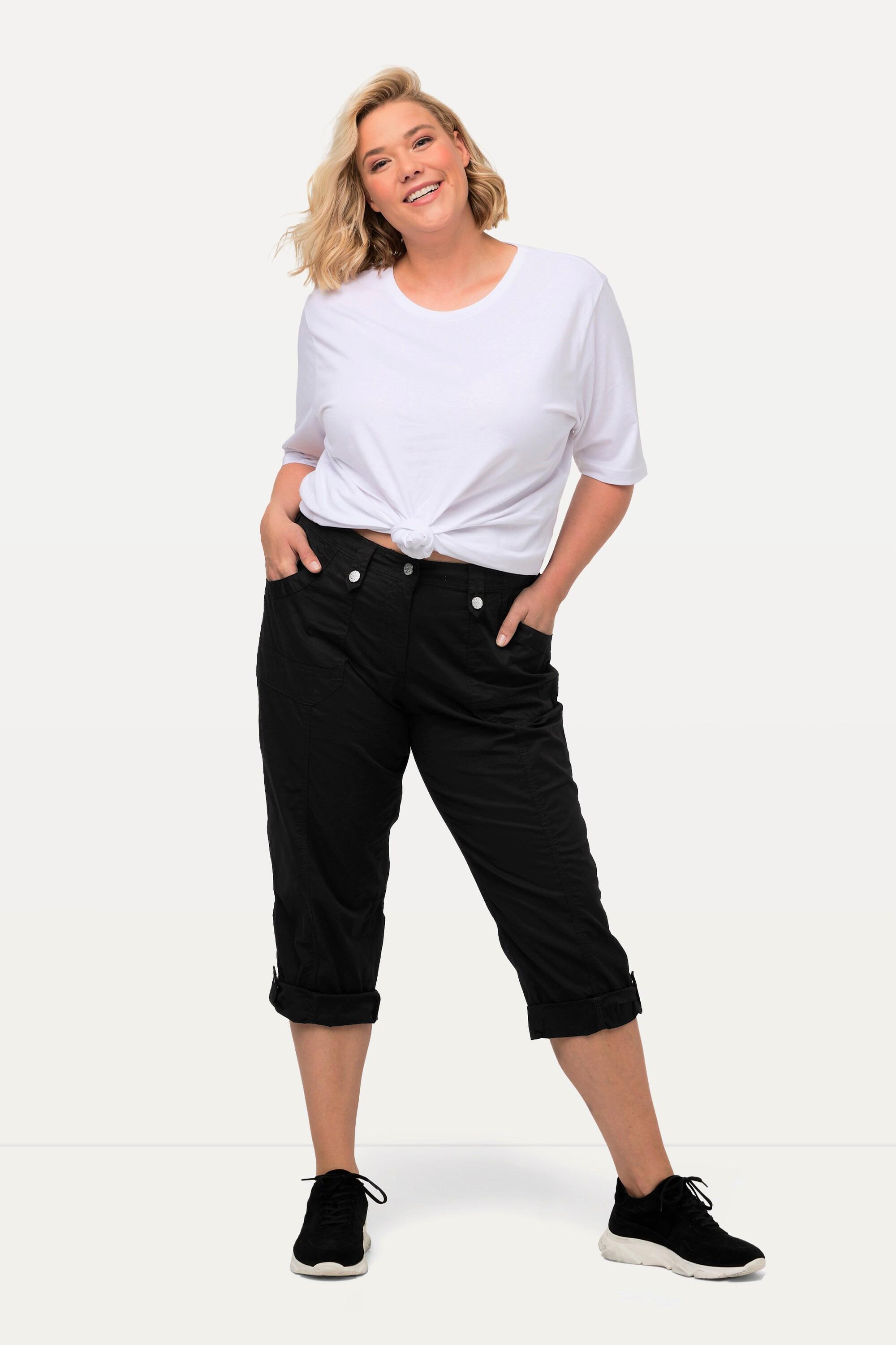 Ulla Popken  Pantaloni cargo a 7/8 con linguetta per risvolto e cintura comoda 