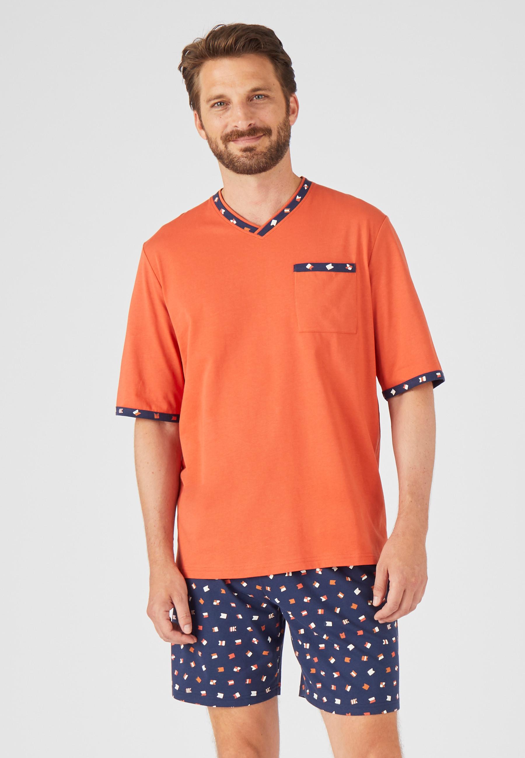Image of Jersey-kurzpyjama Aus Reiner Gekämmter Baumwolle. Unisex Orange XL