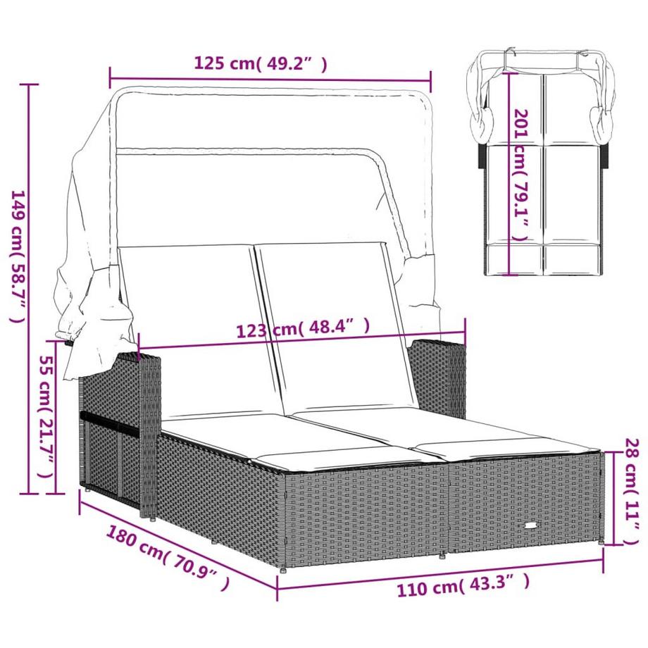VidaXL Doppel-sonnenliege poly-rattan  