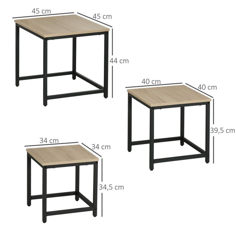 Northio Lot de 3 tables basses, tables d'appoint, tables gigognes avec structure en acier, table de canapé, table basse, table de salon aspect bois, naturel  