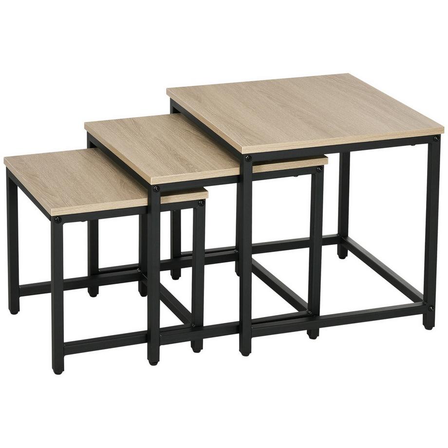 Northio Lot de 3 tables basses, tables d'appoint, tables gigognes avec structure en acier, table de canapé, table basse, table de salon aspect bois, naturel  
