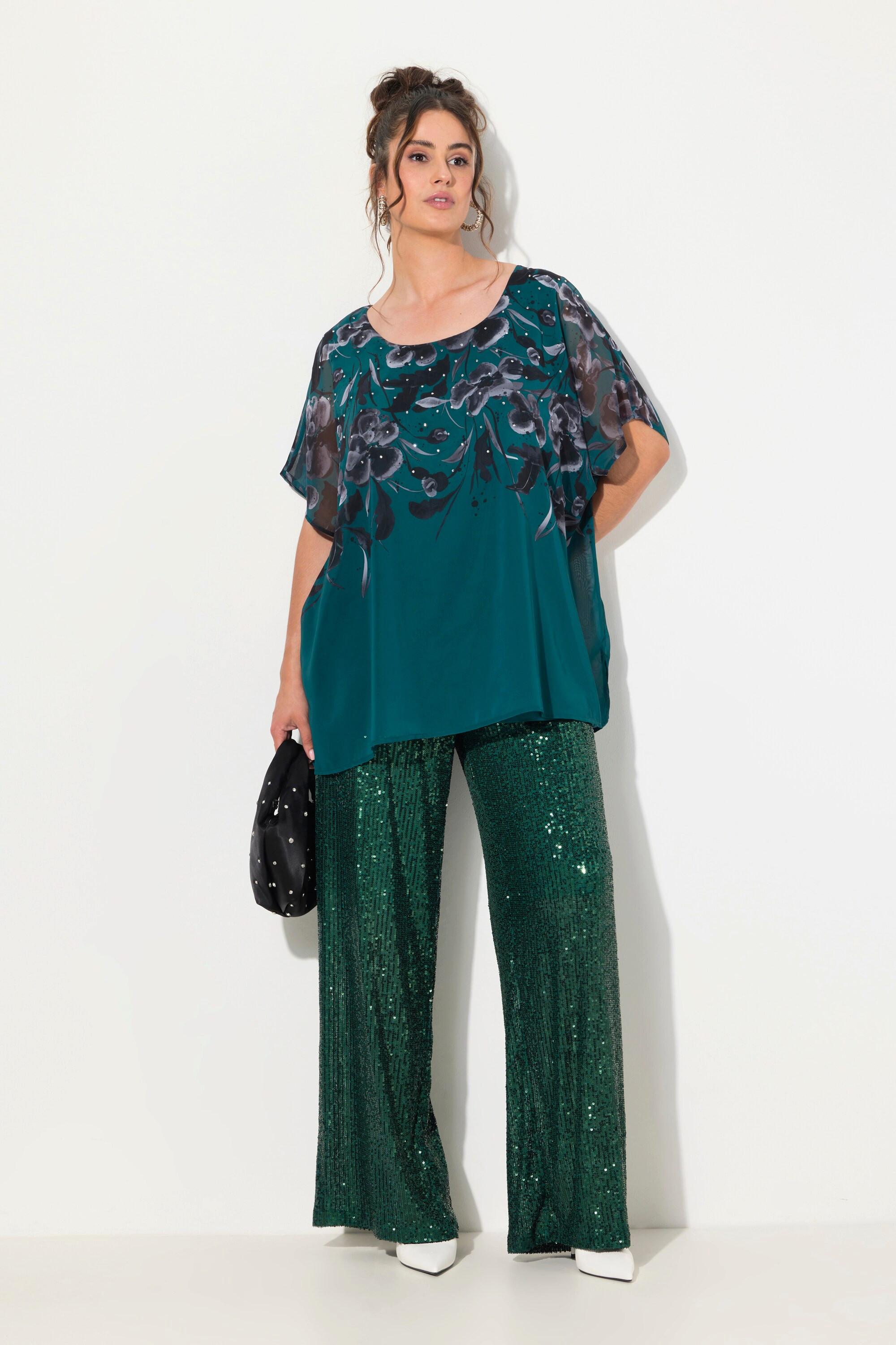 Ulla Popken  Pantalon à sequins. Taille élastique et jambe large 