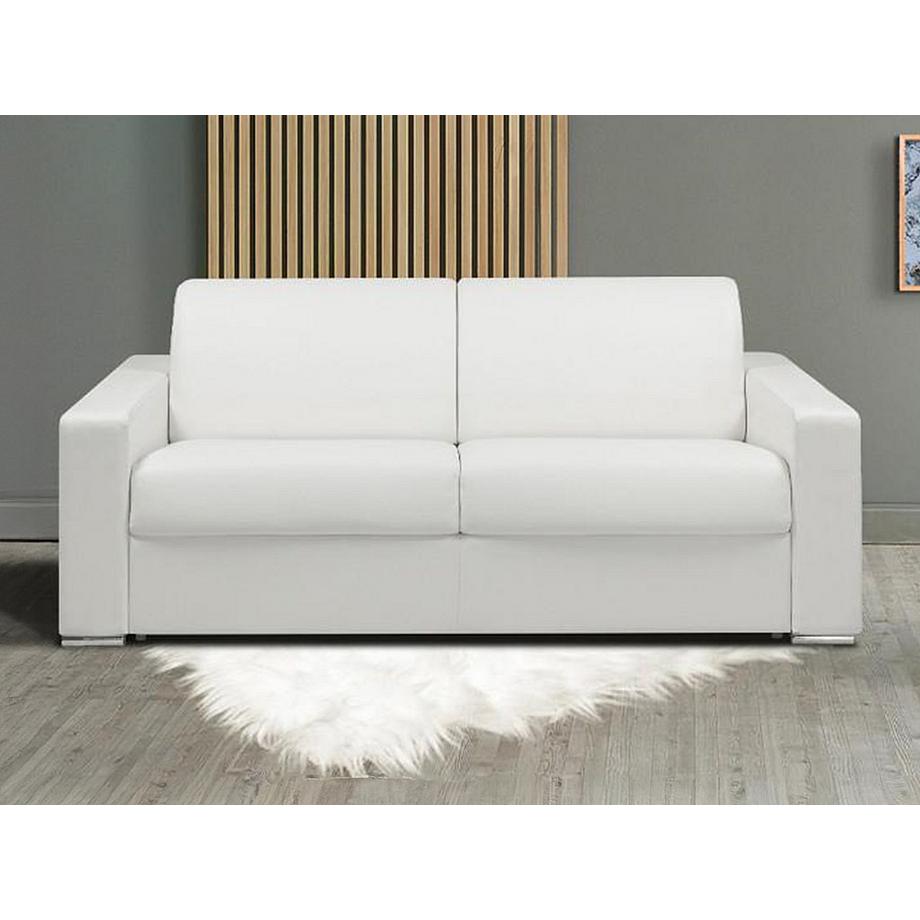 LINEA SOFA Divano letto 3p. ribalta Doghe larghe 140cm Mater. 18cm Memory foam - in Similpelle Bianco - CALITO  