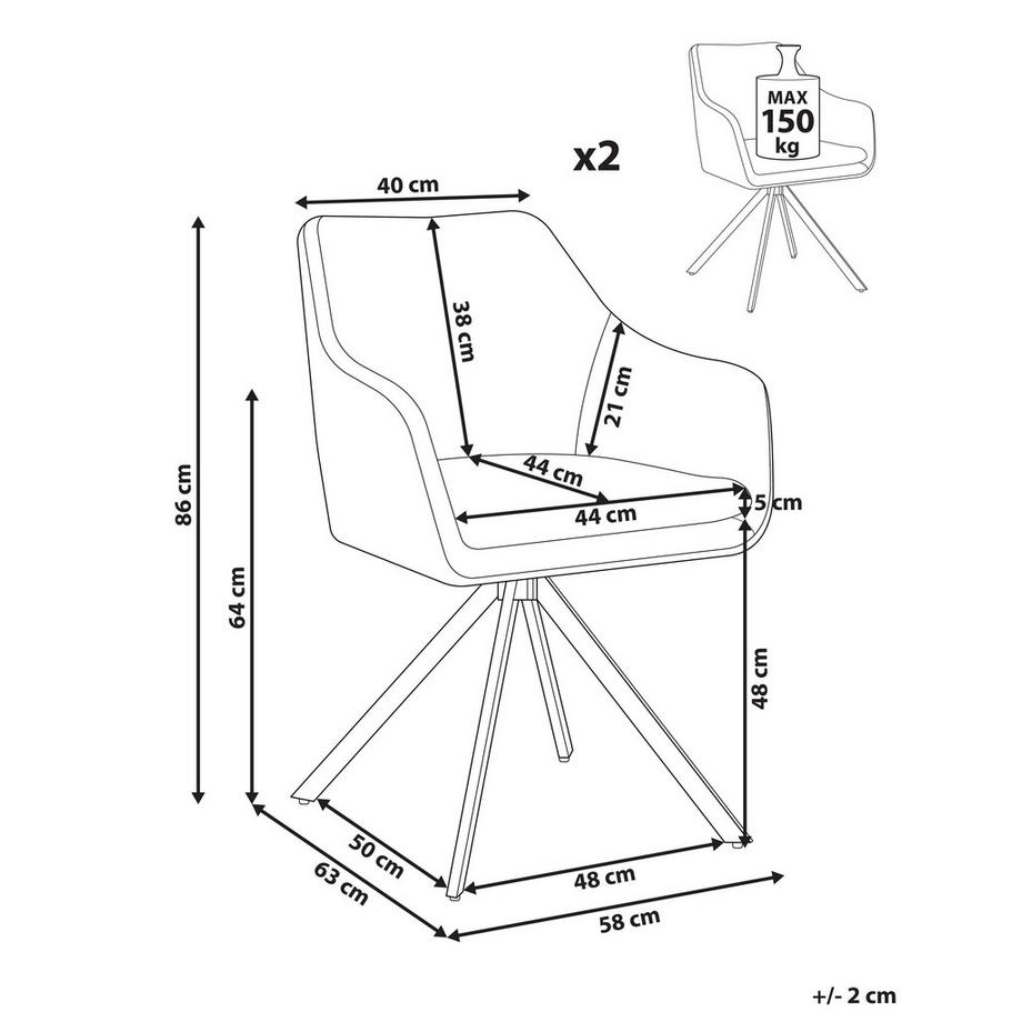 Beliani Set di 2 sedie da pranzo en Tessuto Minimalista LITHIA  