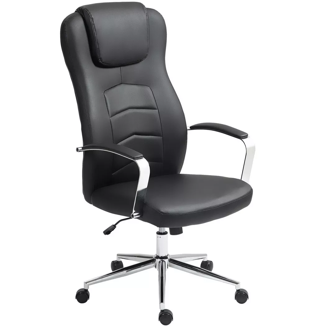 Northio – Bürostuhl mit Kippfunktion, gepolstert Schreibtischstuhl, höhenverstellbar Drehstuhl Liegefunktion, bis 120 kg belastbar, für Büro, Arbeitszimmer, Schwarz, 64 x 71 cm