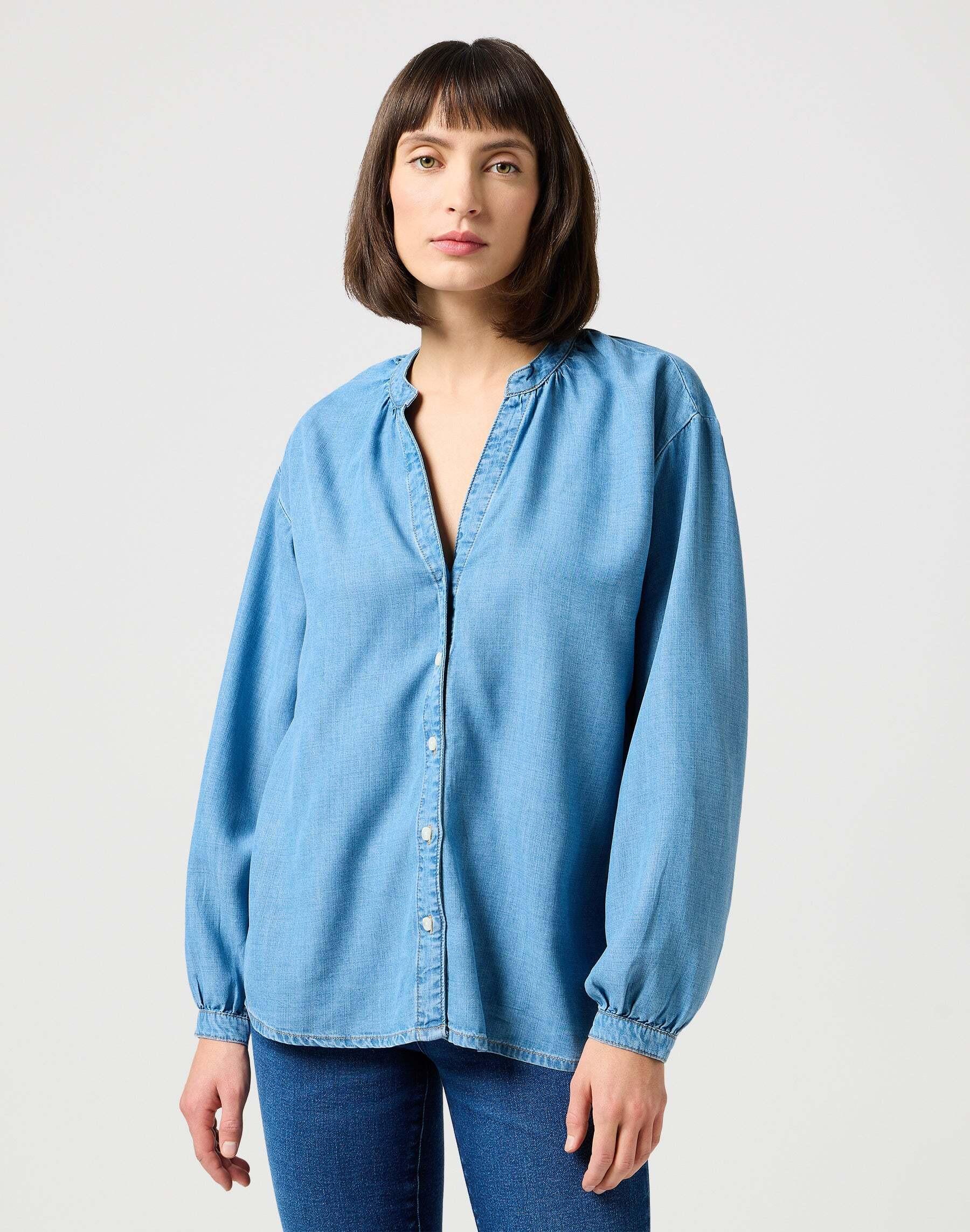 Image of Jeanshemden Poet Sleeve Blouse Damen Blau XS