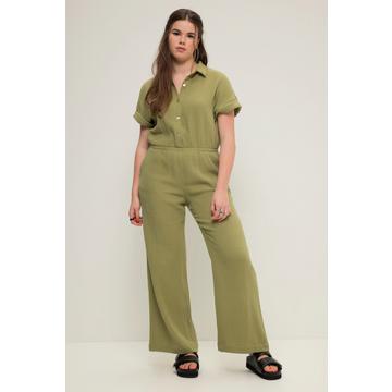 Jumpsuit, Musselin, elastische Taille, Halbarm, weites Bein