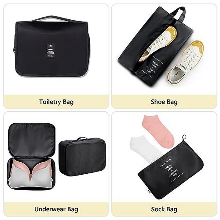 Only-bags.store  8-teilige Packwürfel, Kleidersäcke, Koffer-Organizer für Urlaub und Reisen, Packwürfel-Set, Reisewürfel, Organisationssystem für Koffer - Schwarz 