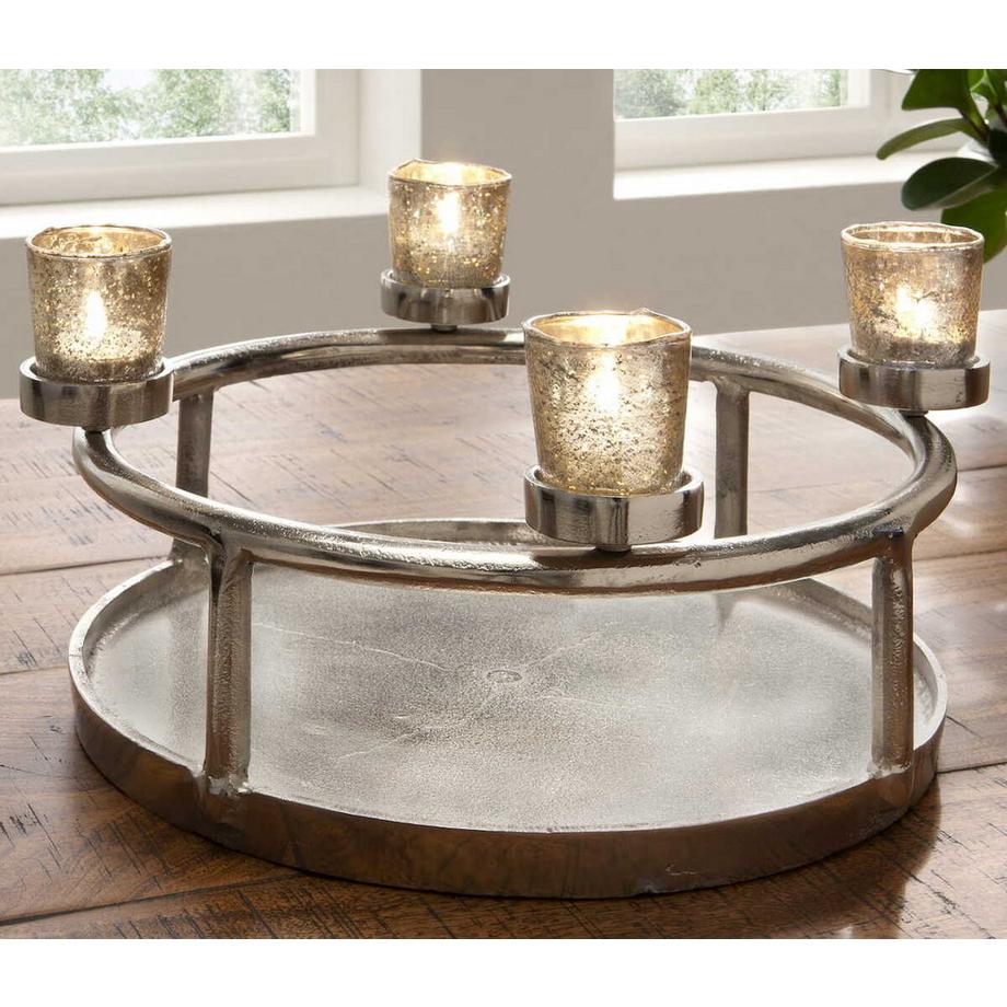 Porte-bougie à chauffe-plat rond avec 4 verres antiques