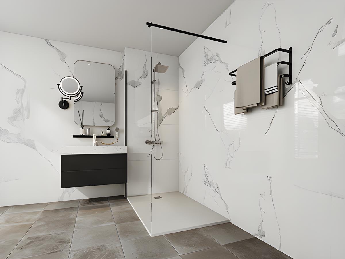 SHOWER DESIGN Receveur à poser ou à encastrer en résine avec siphon - Blanc - 120 x 90 cm - MIRNOSA  